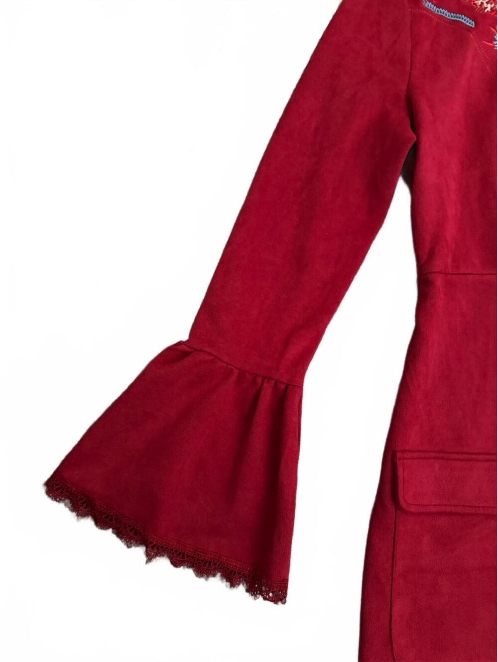 Dress Red Mini Indie BOHO Size Large Coquette Cottage Peasant Red Tomato Rare - Picture 8 of 9